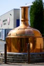 Copper brewing tank outside Brewery Huyghe, brewery of beer Delirium Tremens