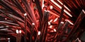 copper bronze metal cable with glowing cut red light 3d render illustration