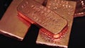 Copper bullion bars make money and wealth from precious metal