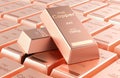 Copper bullion bars, stacked bullion ingots background. 3D rendering Royalty Free Stock Photo