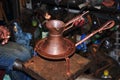 Copper coffee pot, cup