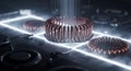 Copper Coils Ring on Circuit Board Glowing with Sci-Fi Lighting Digital Illustration Electronic Component Electrical Royalty Free Stock Photo