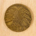 Copper coin 10 Reichspfennig. Germany 1924.