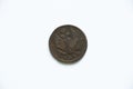 Copper coin of the Russian Empire 2 kopecks 1812 on a white background, coin Royalty Free Stock Photo