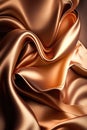 Copper color abstract shiny plastic silk or satin wavy background. Generative AI