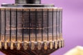 Copper commutator bar of the electric motor close up