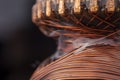 Copper commutator bar of the electric motor close up