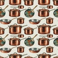 Copper Cookware Pattern on White Background Royalty Free Stock Photo