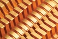 Copper CPU or GPU Cooler Heat Sink Macro Closeup, Large Detailed Horizontal Background Textured Pattern Abstract, Yellow, Gold Royalty Free Stock Photo