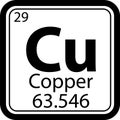 Copper Cu chemical icon. The chemical element of the periodic table symbol. atomic number sign. flat style