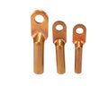 Copper electric terminals of different size on white