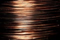 Copper coil with contactor in macro, copper background