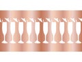Copper foil champagne flutes seamless vector pattern border. Cocktail glasses on rose gold background. For restaurant, bar menu, Royalty Free Stock Photo