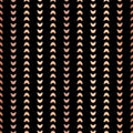 Copper foil half moon shapes seamless vector pattern. Rose Golden crescents in vertical lines on black background. Elegant design