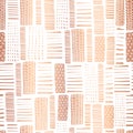 Copper foil textured rectangle seamless vector pattern. Hand drawn rose gold abstract shapes on white background. Banner, pagefill