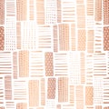 Copper foil textured rectangle seamless vector pattern. Hand drawn rose gold abstract shapes on white background. Banner, pagefill