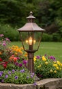 Copper Garden Lantern Among Colorful Flowers Royalty Free Stock Photo