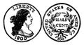 Copper Half Cent Coin, 1800 vintage illustration