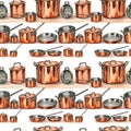 Copper Kitchen Utensils Pattern on White Royalty Free Stock Photo