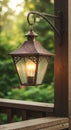 Copper Lantern Hanging on Wooden Post at Dusk Royalty Free Stock Photo