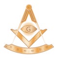 Copper masonic square and compass symbol