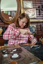 Copper master, hands detail of craftsman at work Royalty Free Stock Photo