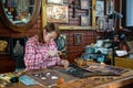 Copper master, hands detail of craftsman at work Royalty Free Stock Photo