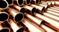 Copper metal pipe on white background.