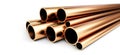 Copper metal pipe on white background.