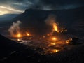 Copper mining devastated landscape, environmental damage and pollution