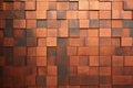 Copper mosaic background. Bronze random wall decoration. Cubic backdrop. Geometric illustration of glossy square shapes.