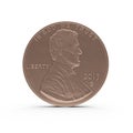 Copper One Cent Coin Penny Isolated on White. 3D illustration, clipping path Royalty Free Stock Photo