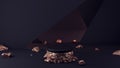 Copper ore rocks pedestals on black background, 3d illustration