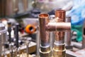 Copper pipes in blurry background Royalty Free Stock Photo