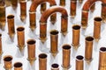 Copper pipes of different diameter and sizes and adapters