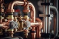 copper pipes pumping water station Generative AI Royalty Free Stock Photo