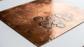 Copper plate with a polished surface displays various oxidation patterns Royalty Free Stock Photo