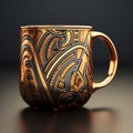 Intricate Copper Coffee Mug With Futurist Maori Art Design