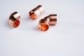 Copper plumbing fitting adapter copper pipe accessories  at white Royalty Free Stock Photo