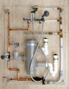 Copper plumbing installation and polyethylene pvc Royalty Free Stock Photo