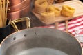 Copper pot with boiling water on a gas stove Royalty Free Stock Photo