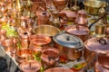 Copper pots at the gypsy fair Royalty Free Stock Photo