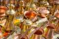 Copper pots at the gypsy fair Royalty Free Stock Photo