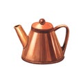 Copper red pot for tea and coffee. Watercolor hand-drawn illustration isolated on white background. Perfect for recipe Royalty Free Stock Photo