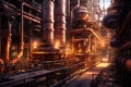 Copper Refinery Plant With Intricate Pipelines And Industrial Machinery. Generative AI