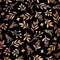 Copper rose gold foil florals on black pattern