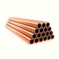 Copper round pipes, industrial background, isolated on white background. 3d illustration