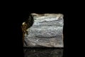 Copper schist, slate or shale ore, raw rock on black background, mining and geology