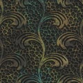 Copper seamless texture with geometric pattern on a oxide metallic background, 3d illustration