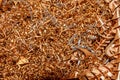 Copper shavings. Copper processing on CNC machines in production.